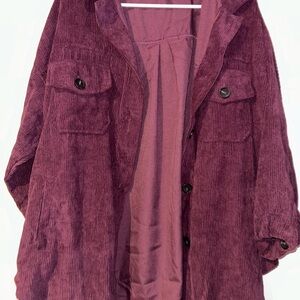 Zenana Outfitters Burgundy Utility Jacket Corduroy